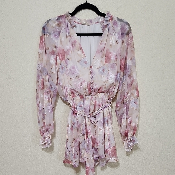 Lena Pants - Lena Floral Romper with Tie Front and Ruffle Details